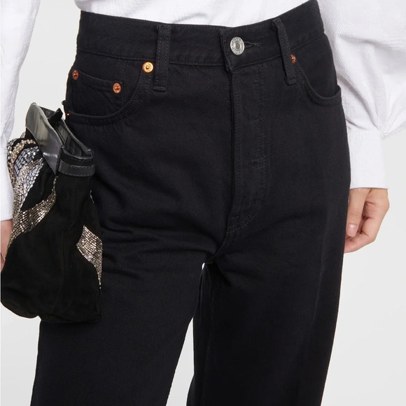 Re/Done 70s Stove Pipe Ultra High Rise Wide Leg Jeans Black Denim Size 24 $298 - Picture 5 of 13